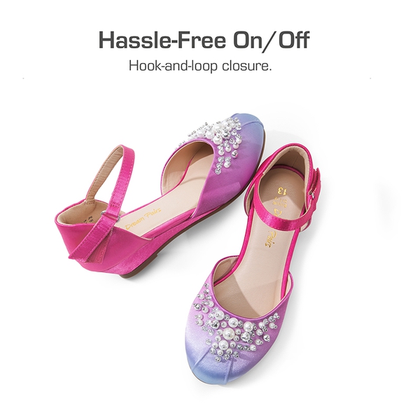 Girls Pearl Low Wedge Shoes - BLUE HOT PINK - 6